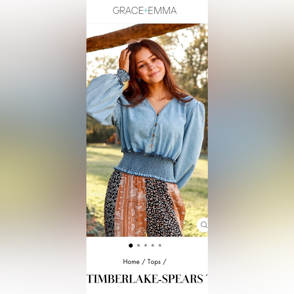 NWT GRACE & EMMA The Timberlake-Spears Cropped Denim Top